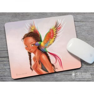 tapis-souris-dessin-femme-oiseau-plumes