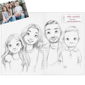 Portrait Famille, en Noir et Blanc, au Pastel sec, jusqu'aux épaules