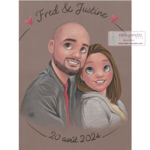 Portrait Famille, en Couleur, au Pastel sec, jusqu'aux épaules