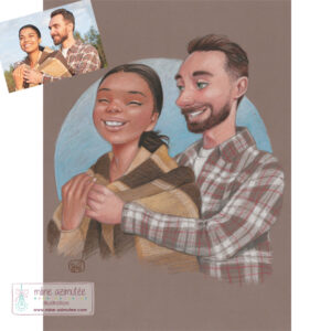 Portrait Famille, en Couleur, au Pastel sec, jusqu'à la Taille