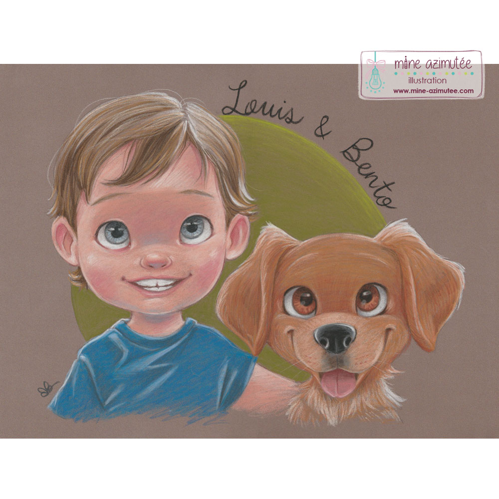 Portrait Famille, en Couleur, au Pastel sec, jusqu'aux épaules – Image 2