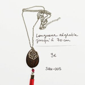SAU-005- Sautoir Acier inoxydable et perle en bois
