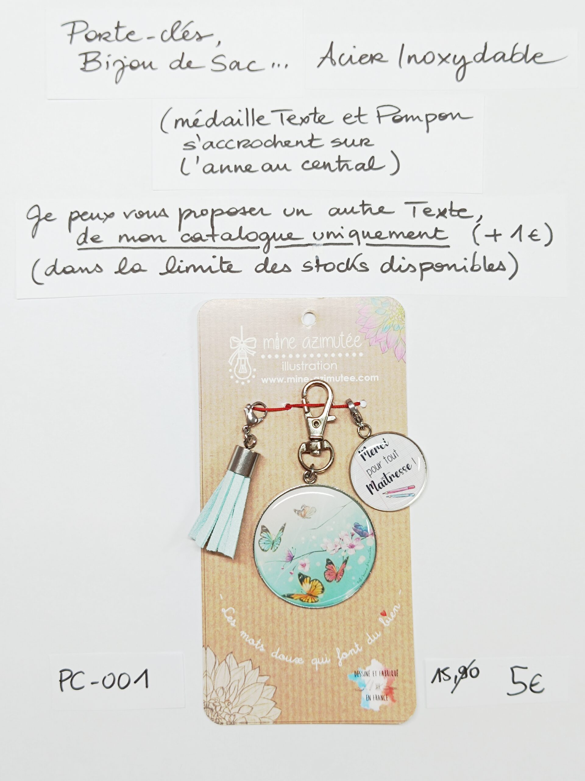 PC-001- Porte-clés/Bijou de sac Acier Inoxydable