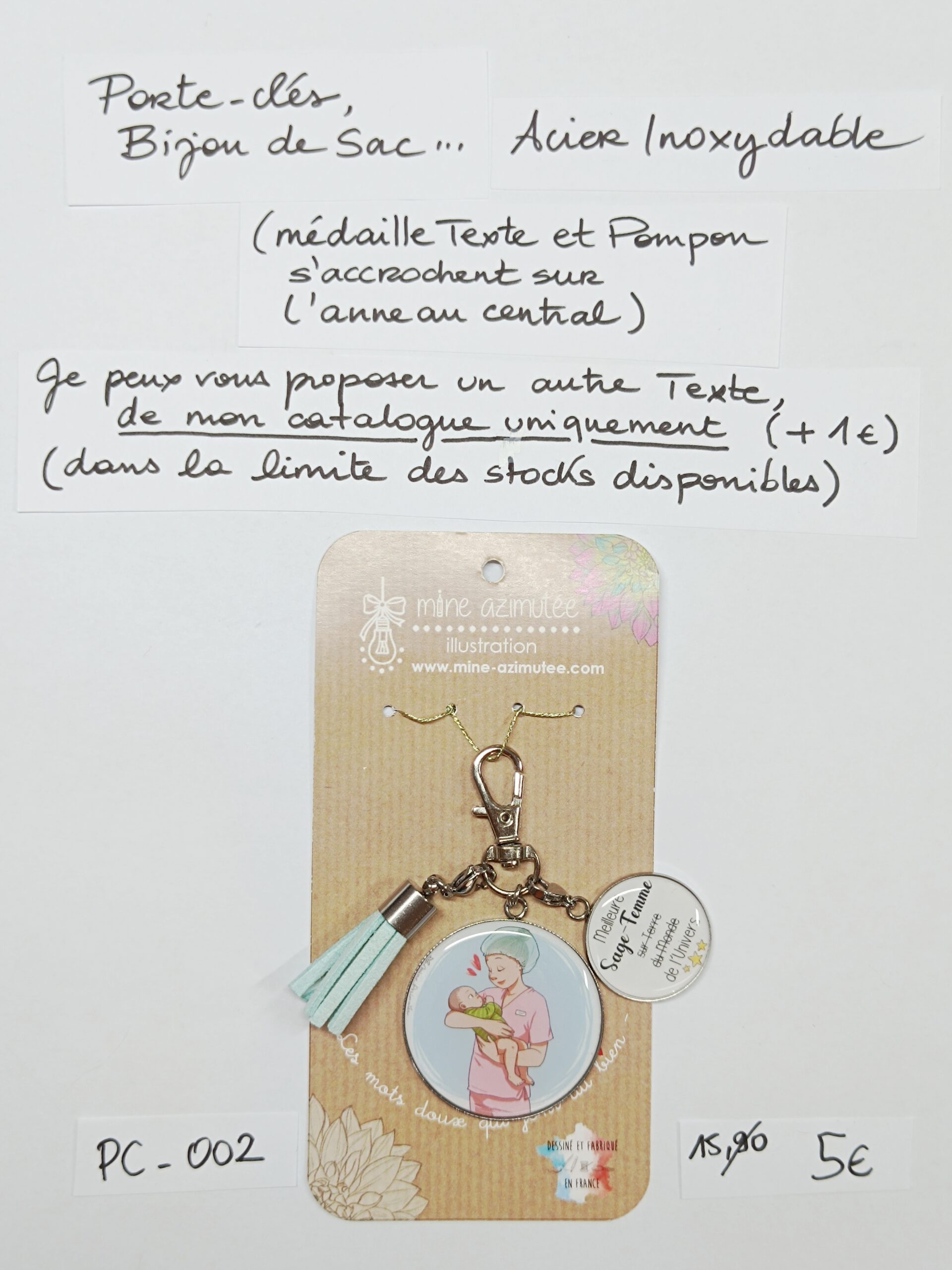 PC-002- Porte-clés/Bijou de sac Acier Inoxydable