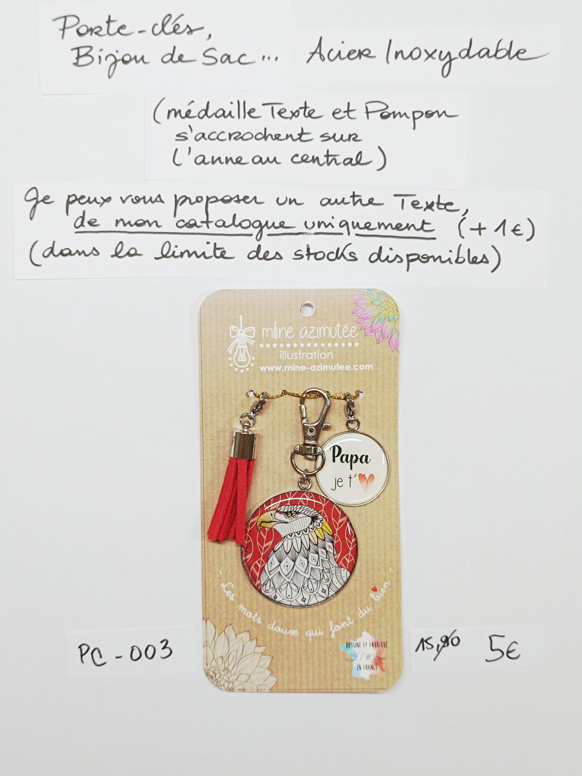 PC-003- Porte-clés/Bijou de sac Acier Inoxydable