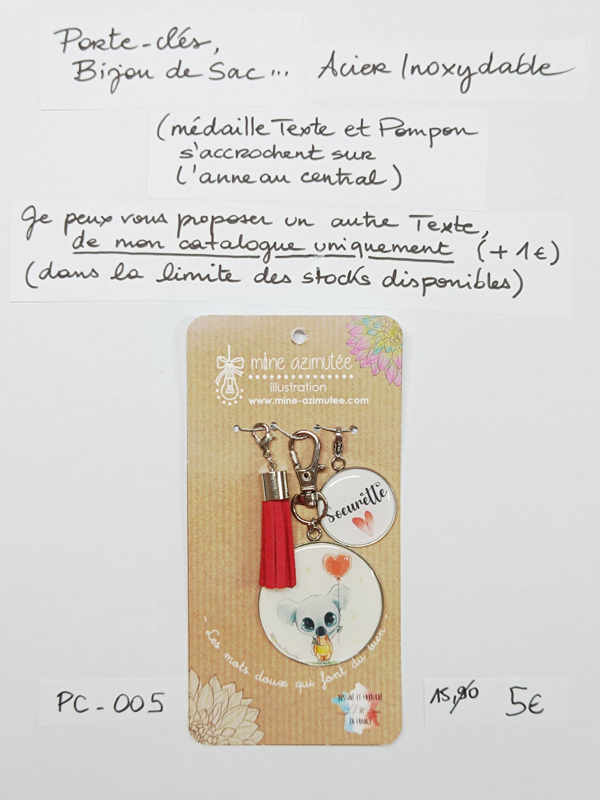 PC-005- Porte-clés/Bijou de sac Acier Inoxydable