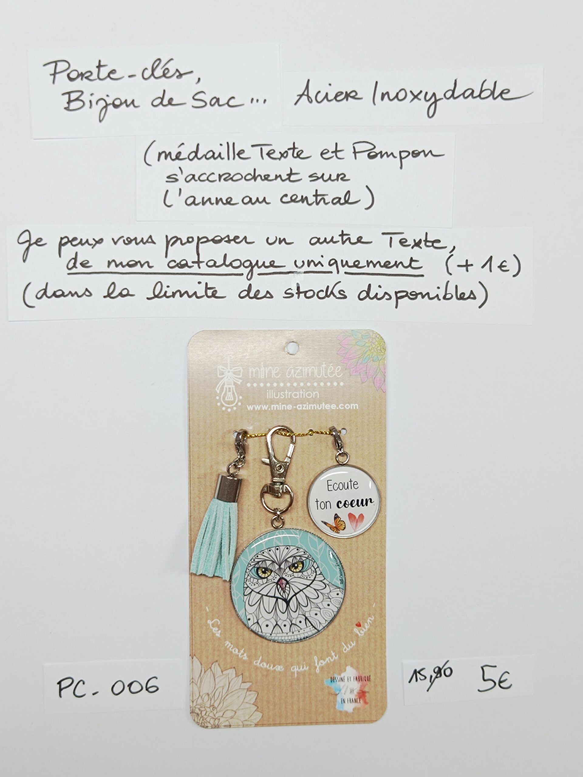 PC-006- Porte-clés/Bijou de sac Acier Inoxydable
