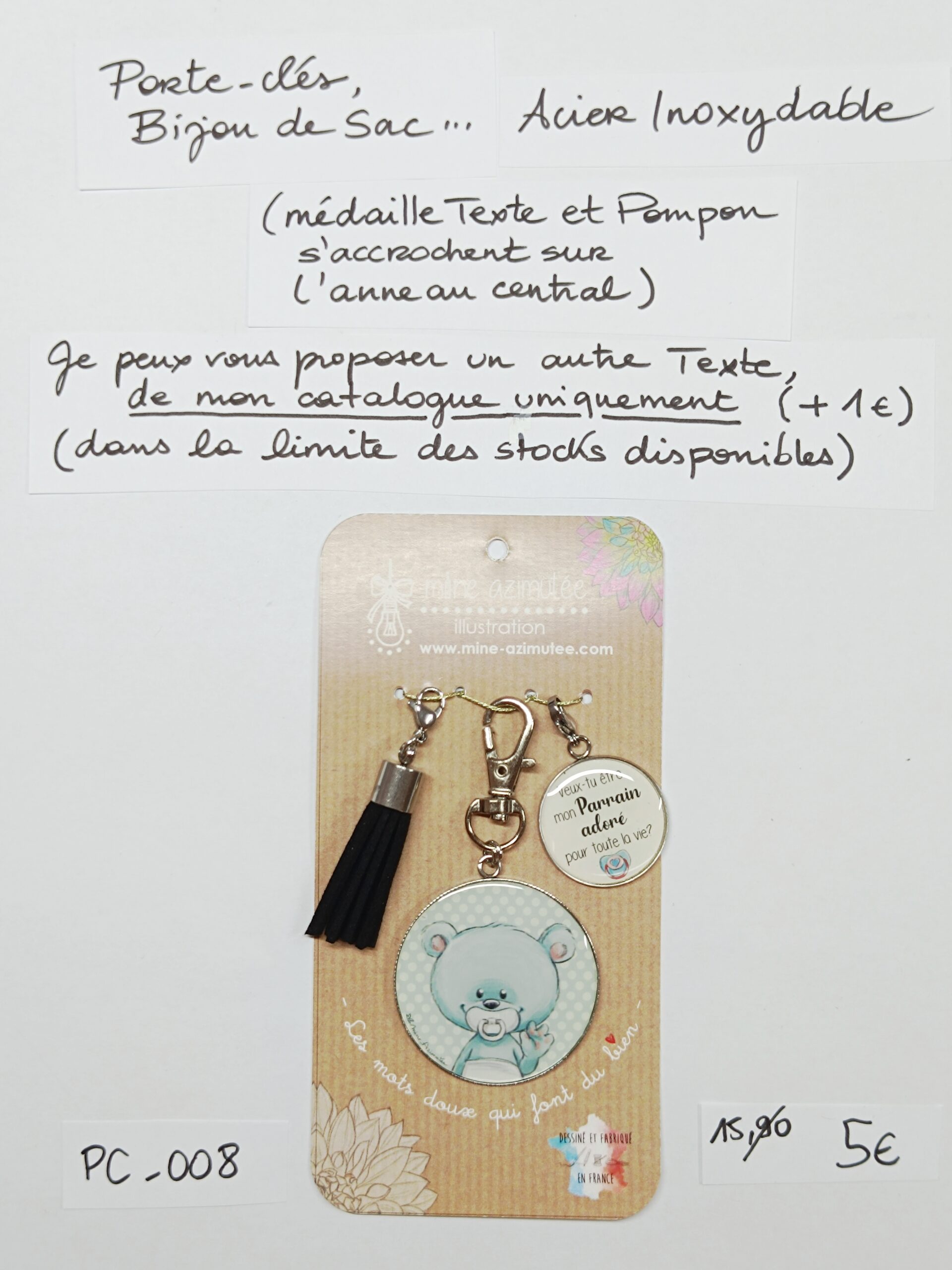 PC-008- Porte-clés/Bijou de sac Acier Inoxydable