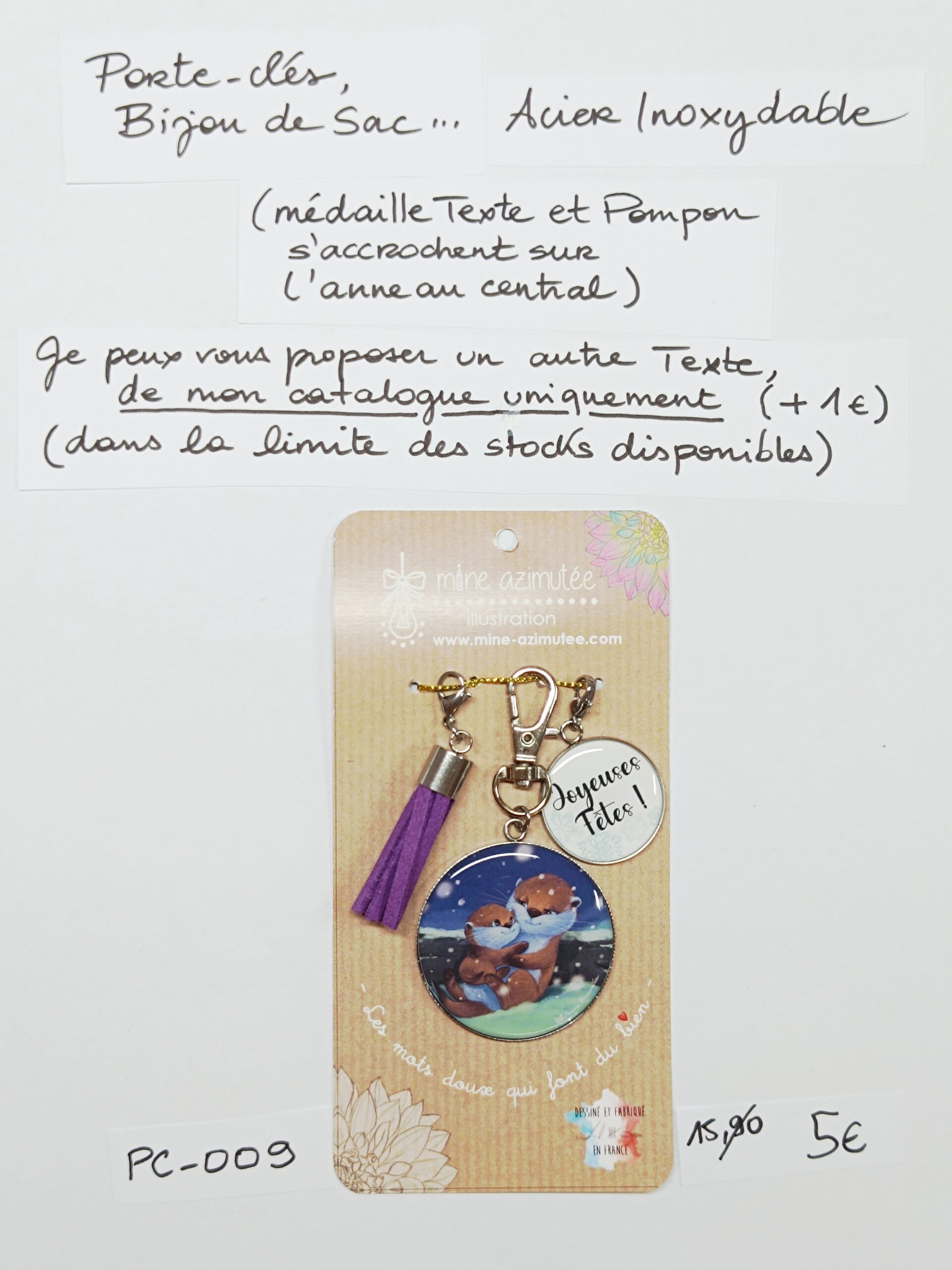PC-009- Porte-clés/Bijou de sac Acier Inoxydable