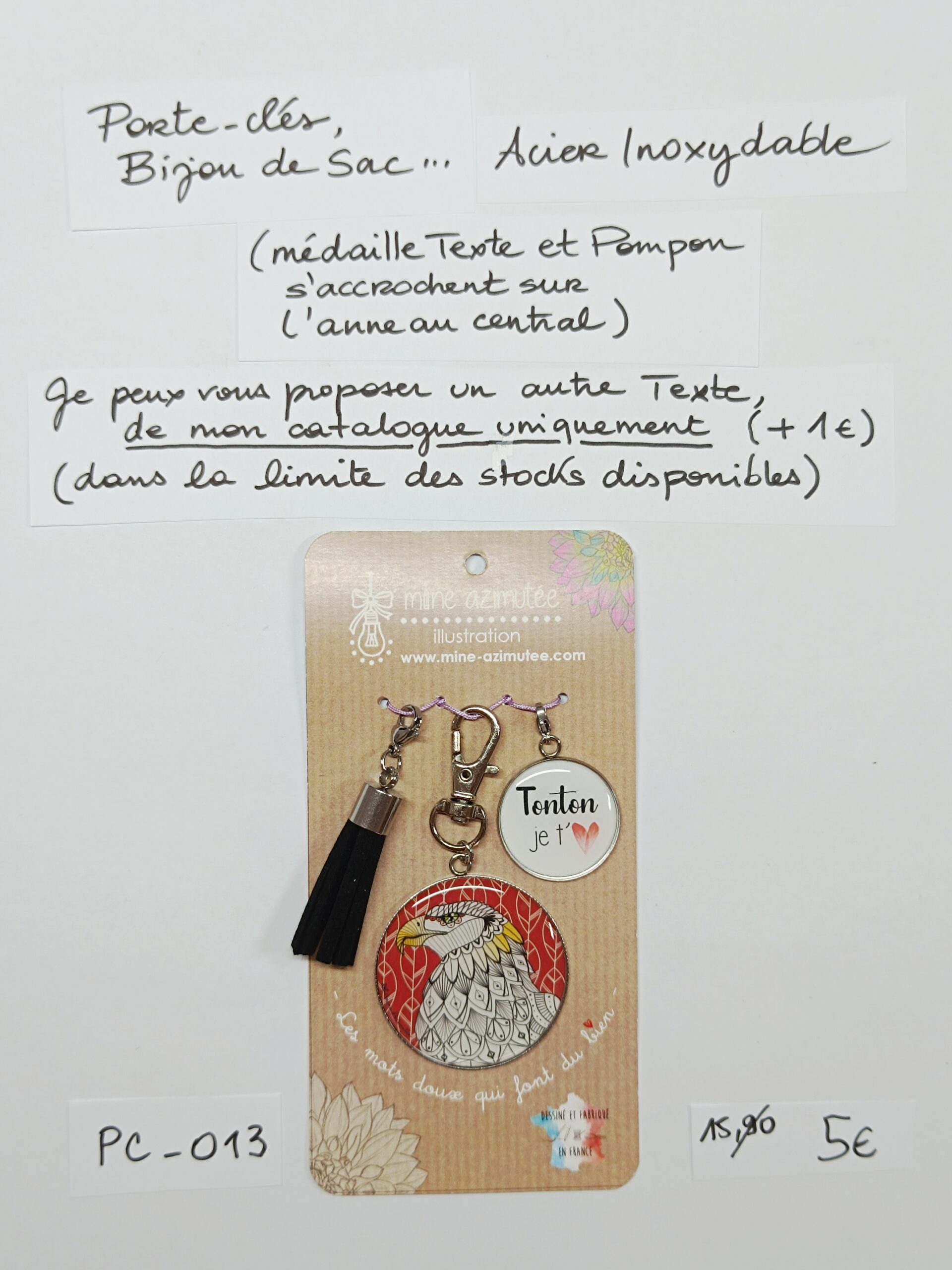 PC-013- Porte-clés/Bijou de sac Acier Inoxydable