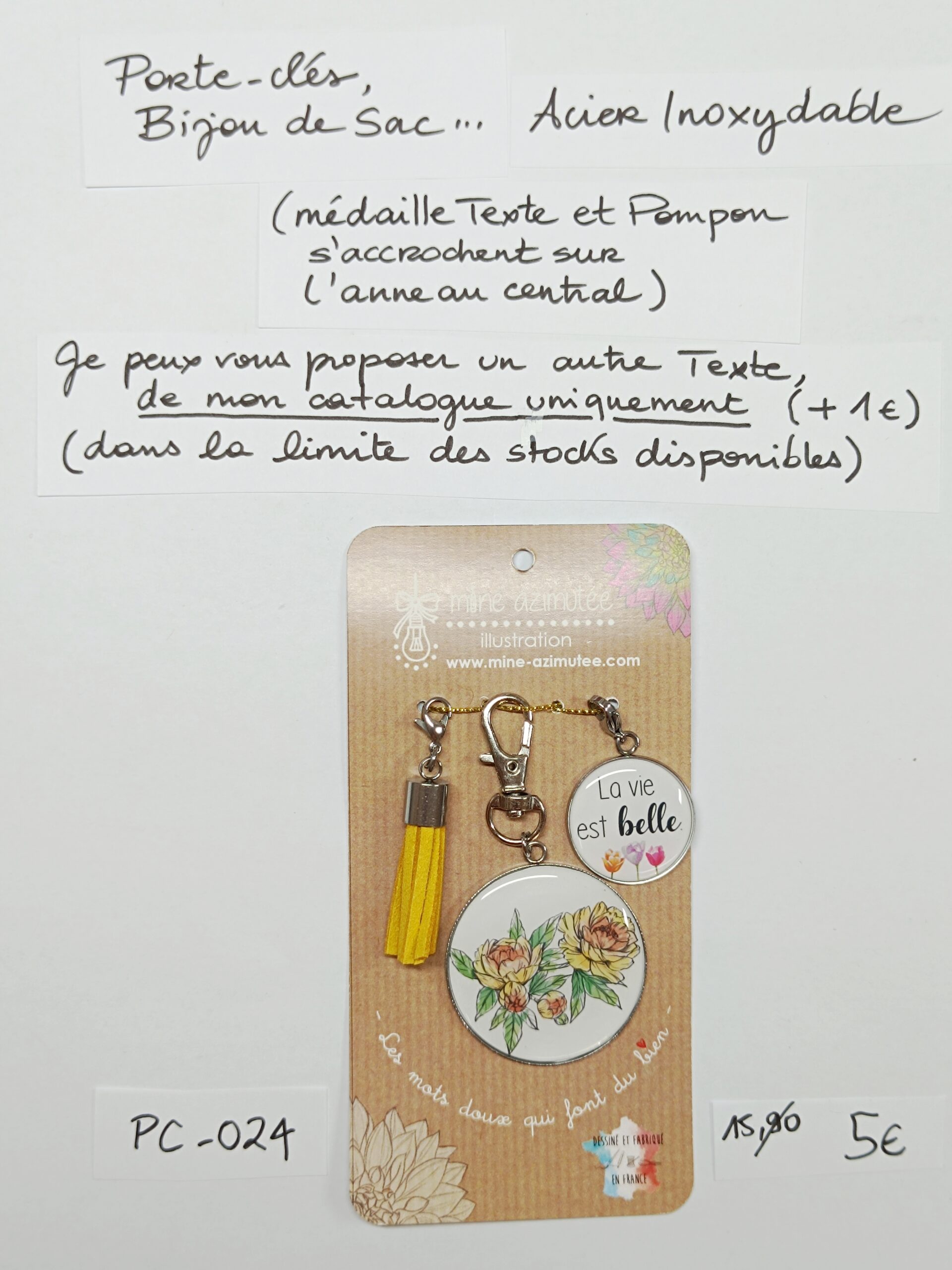 PC-024- Porte-clés/Bijou de sac Acier Inoxydable