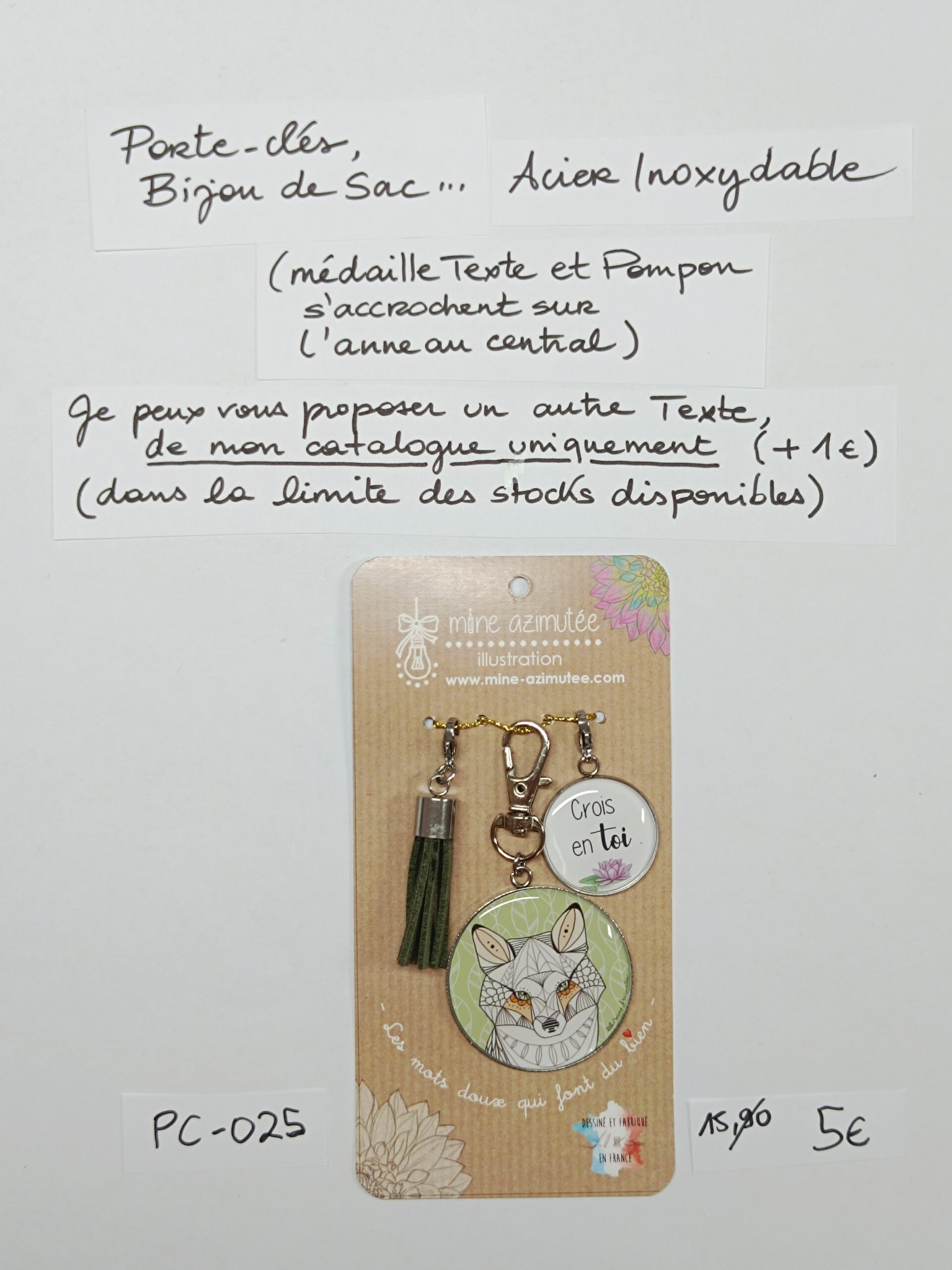 PC-025- Porte-clés/Bijou de sac Acier Inoxydable