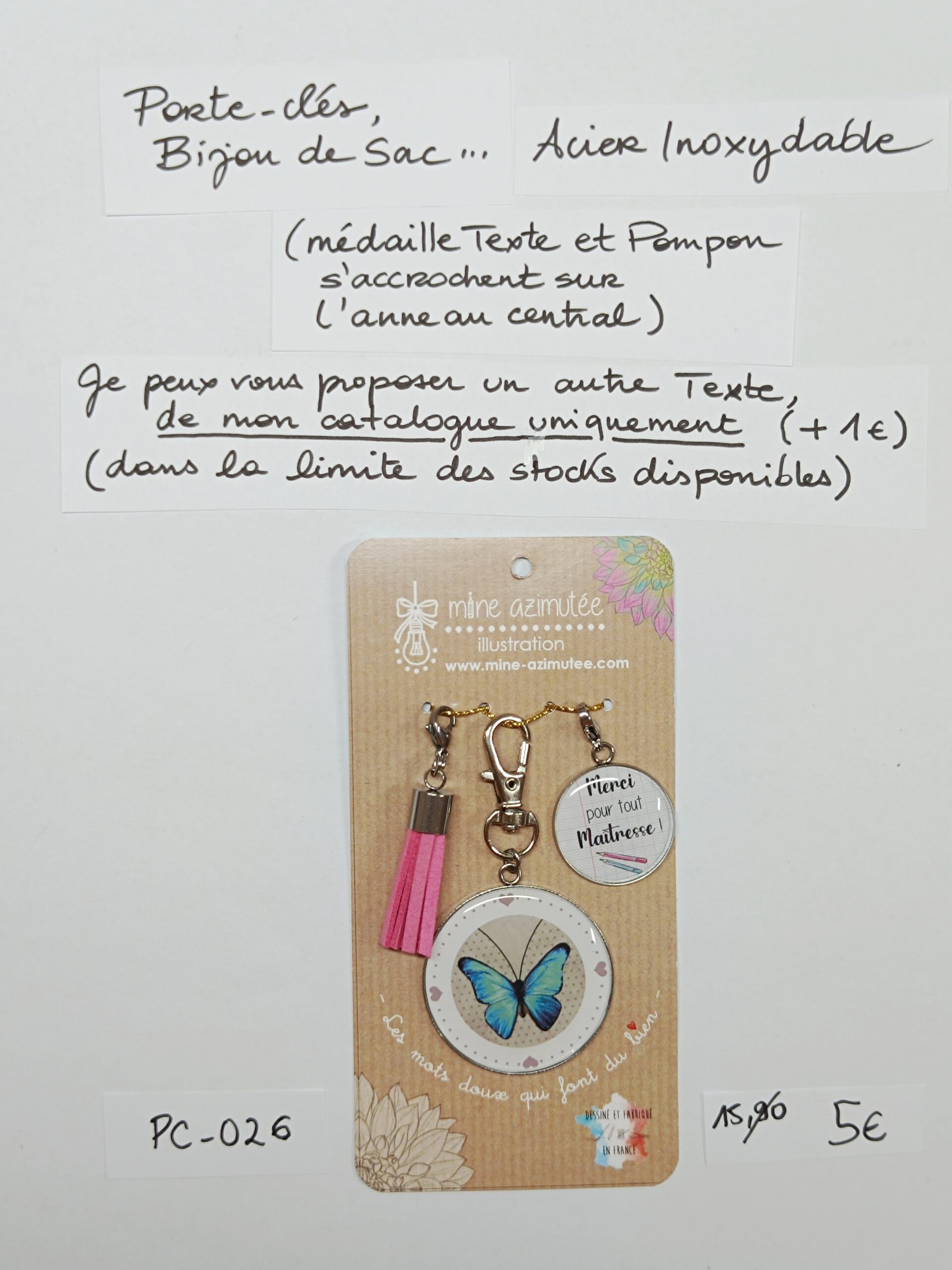 PC-026- Porte-clés/Bijou de sac Acier Inoxydable