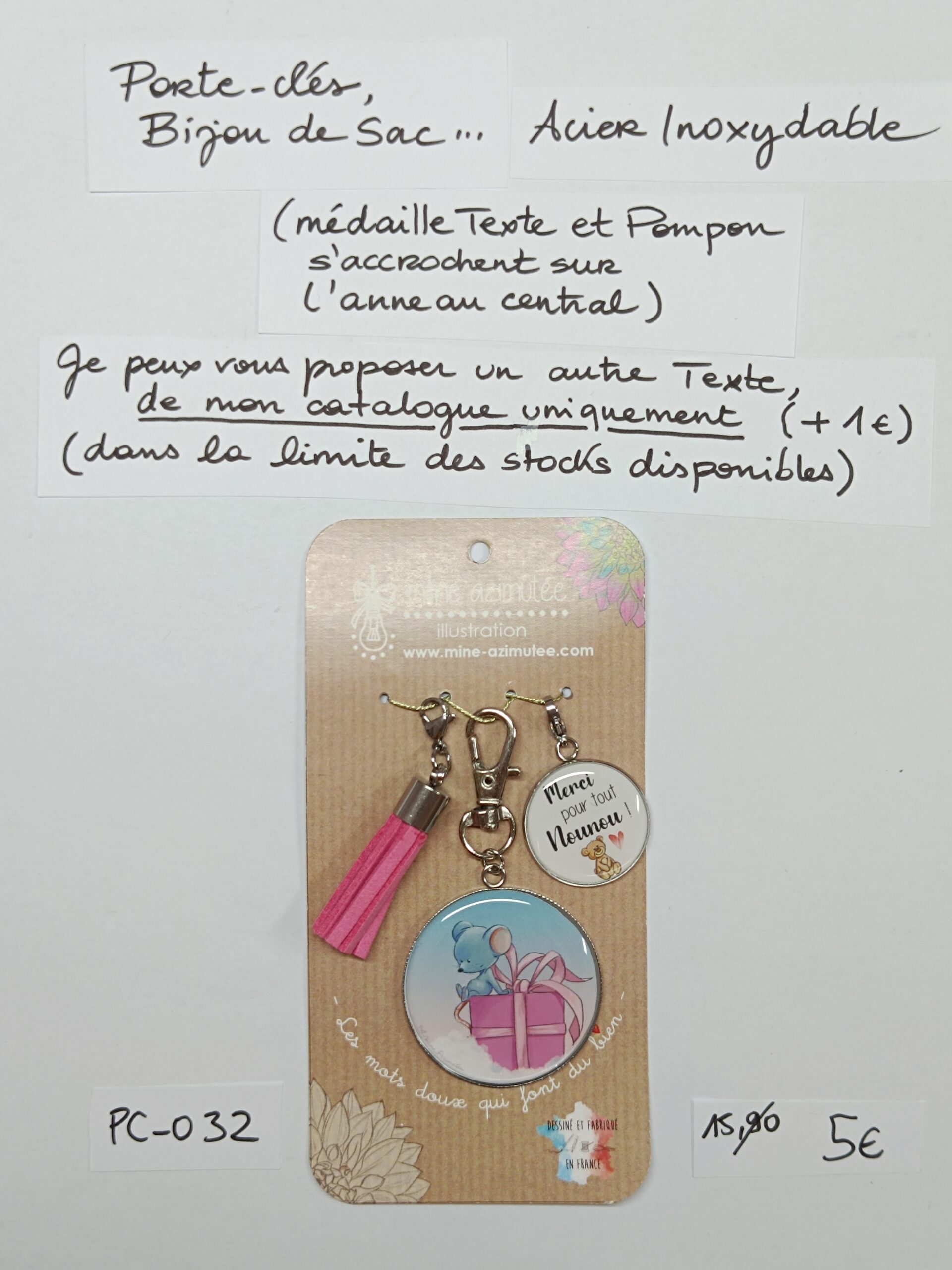PC-032- Porte-clés/Bijou de sac Acier Inoxydable
