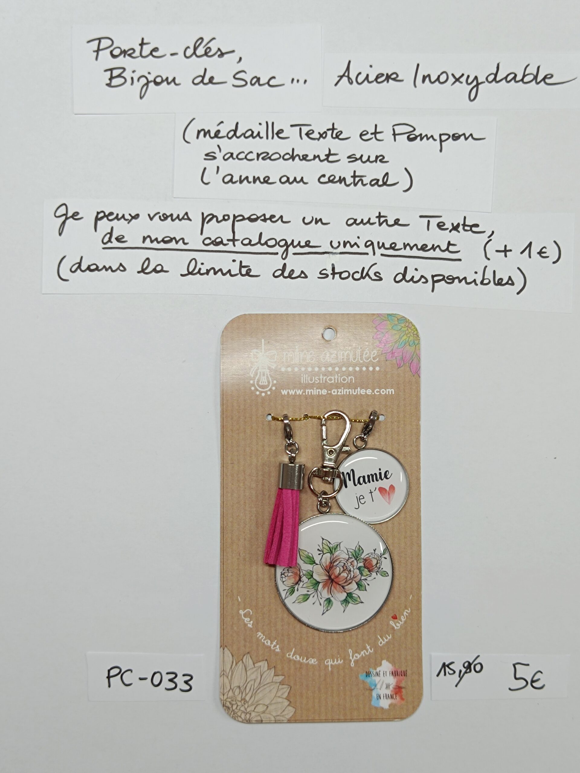 PC-033- Porte-clés/Bijou de sac Acier Inoxydable