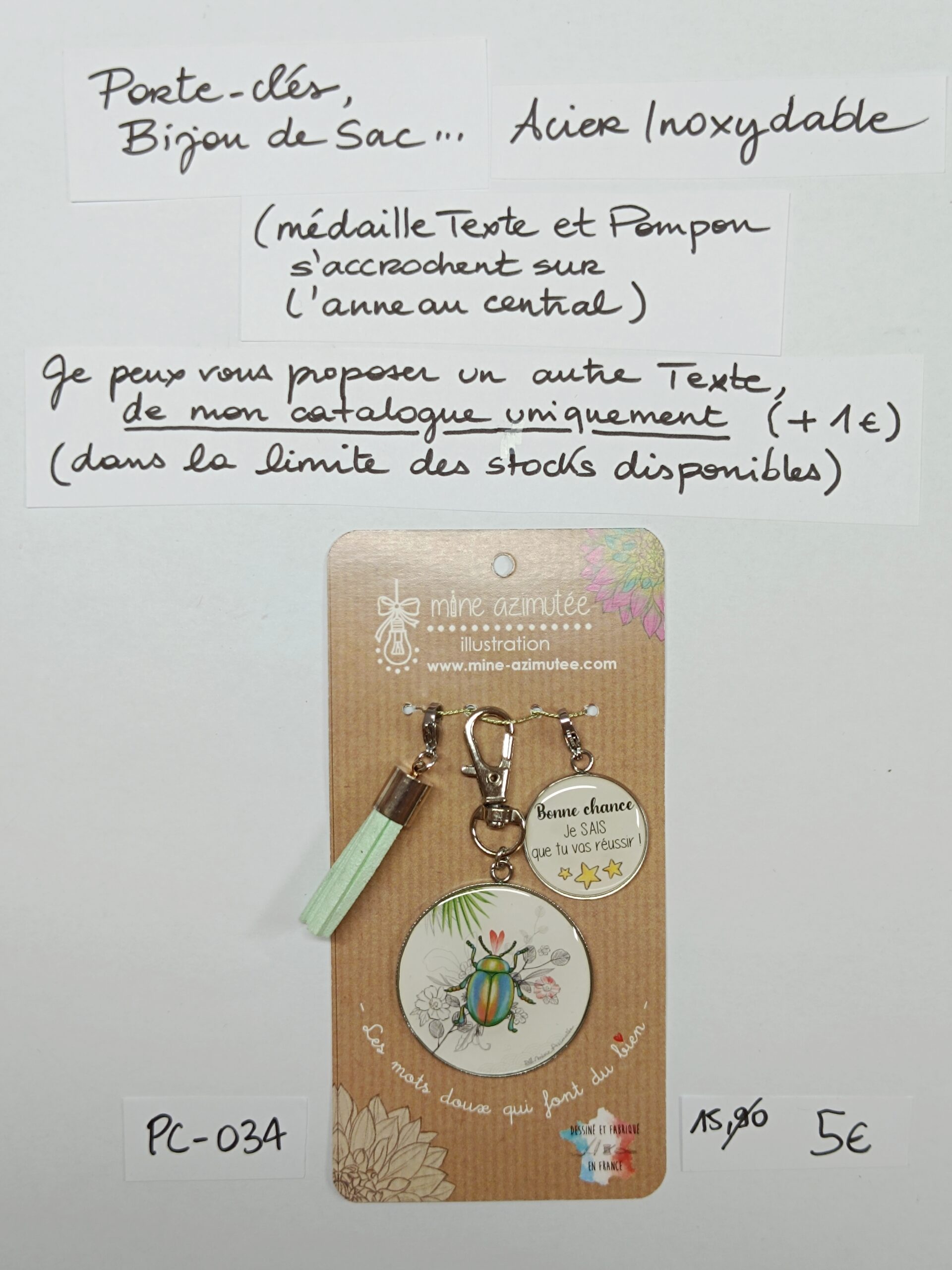 PC-034- Porte-clés/Bijou de sac Acier Inoxydable