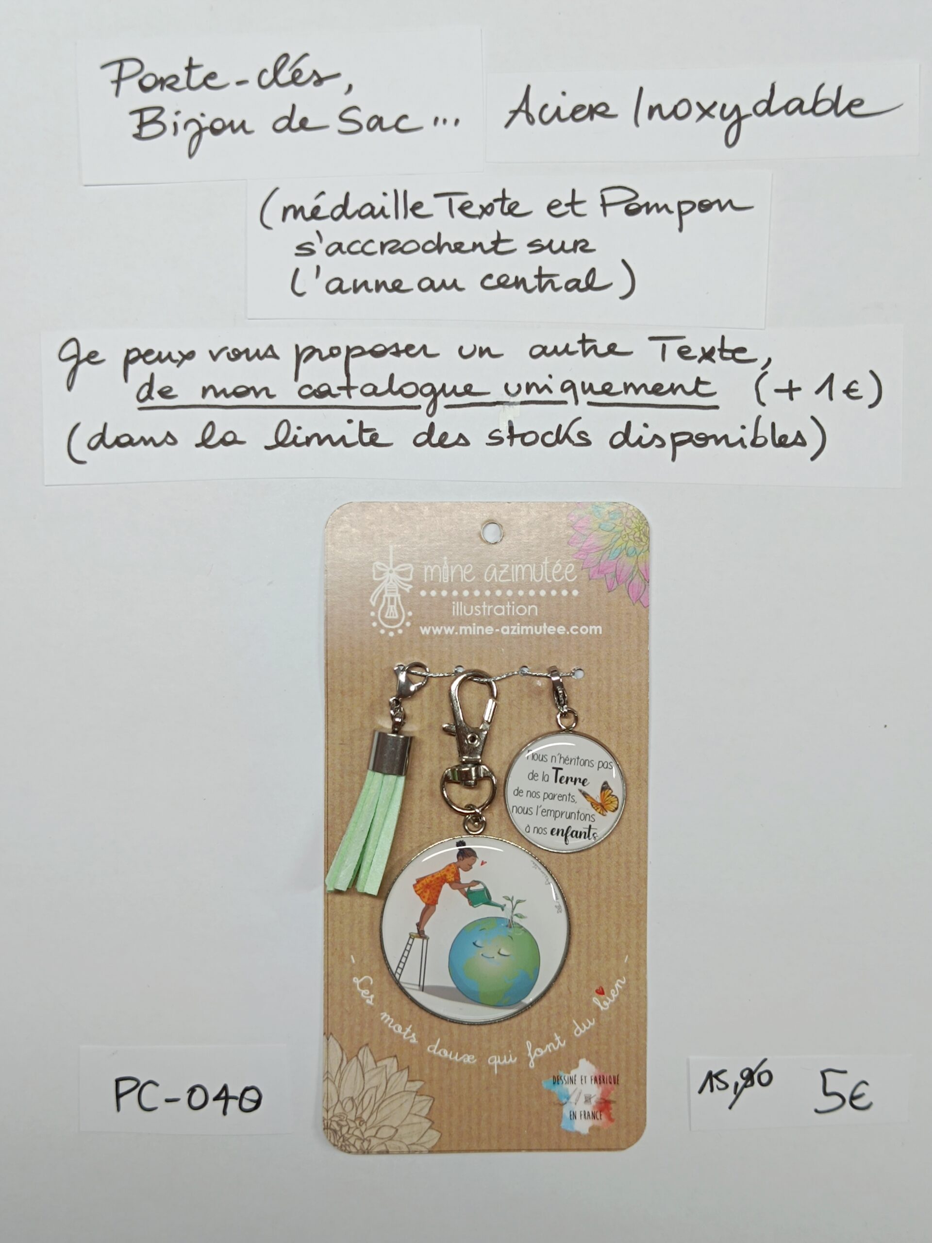 PC-040- Porte-clés/Bijou de sac Acier Inoxydable