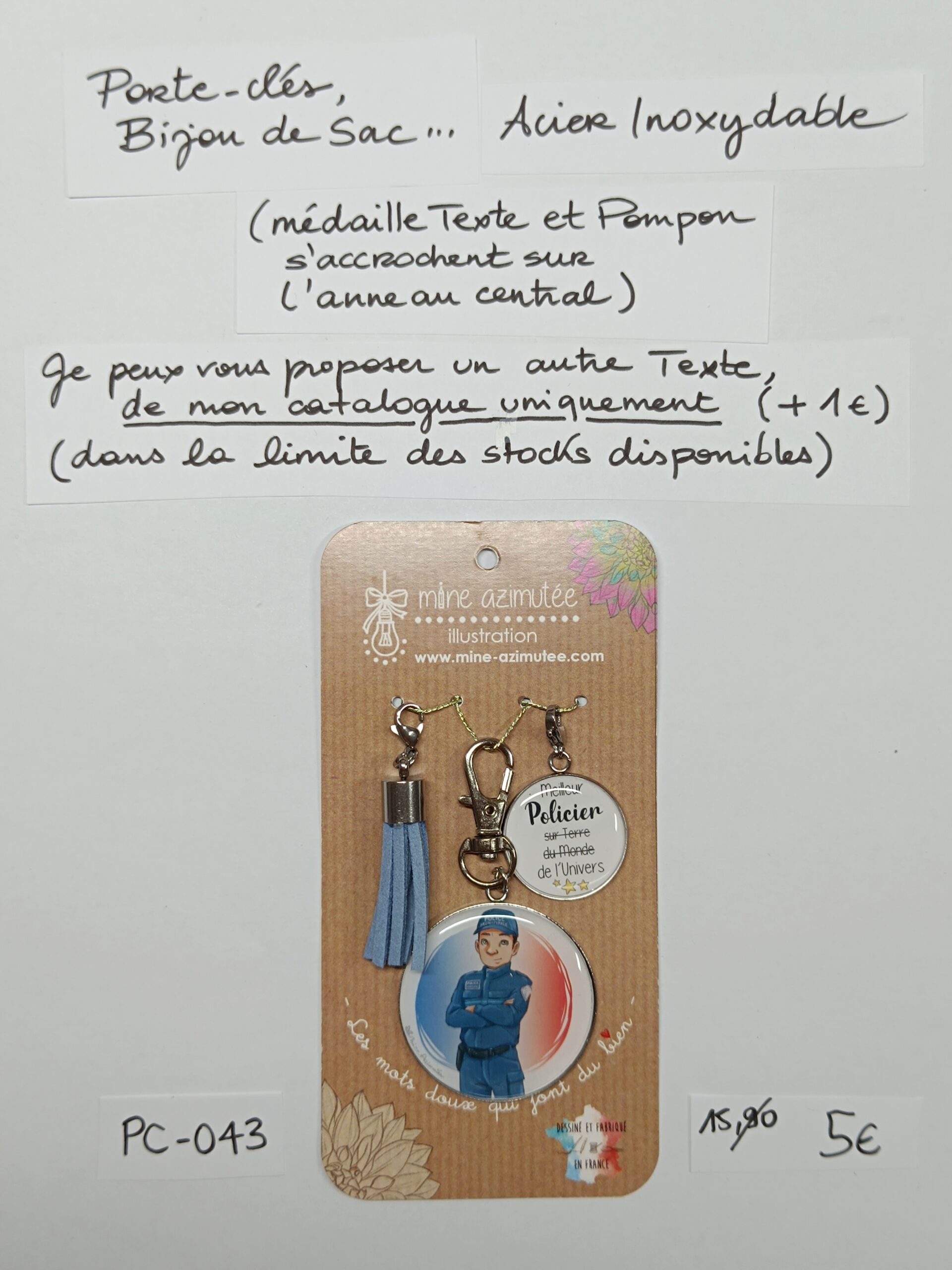 PC-043- Porte-clés/Bijou de sac Acier Inoxydable