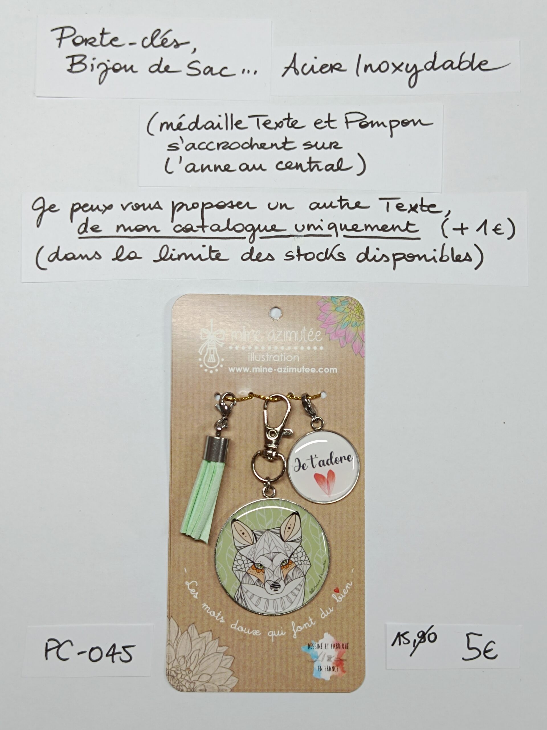 PC-045- Porte-clés/Bijou de sac Acier Inoxydable