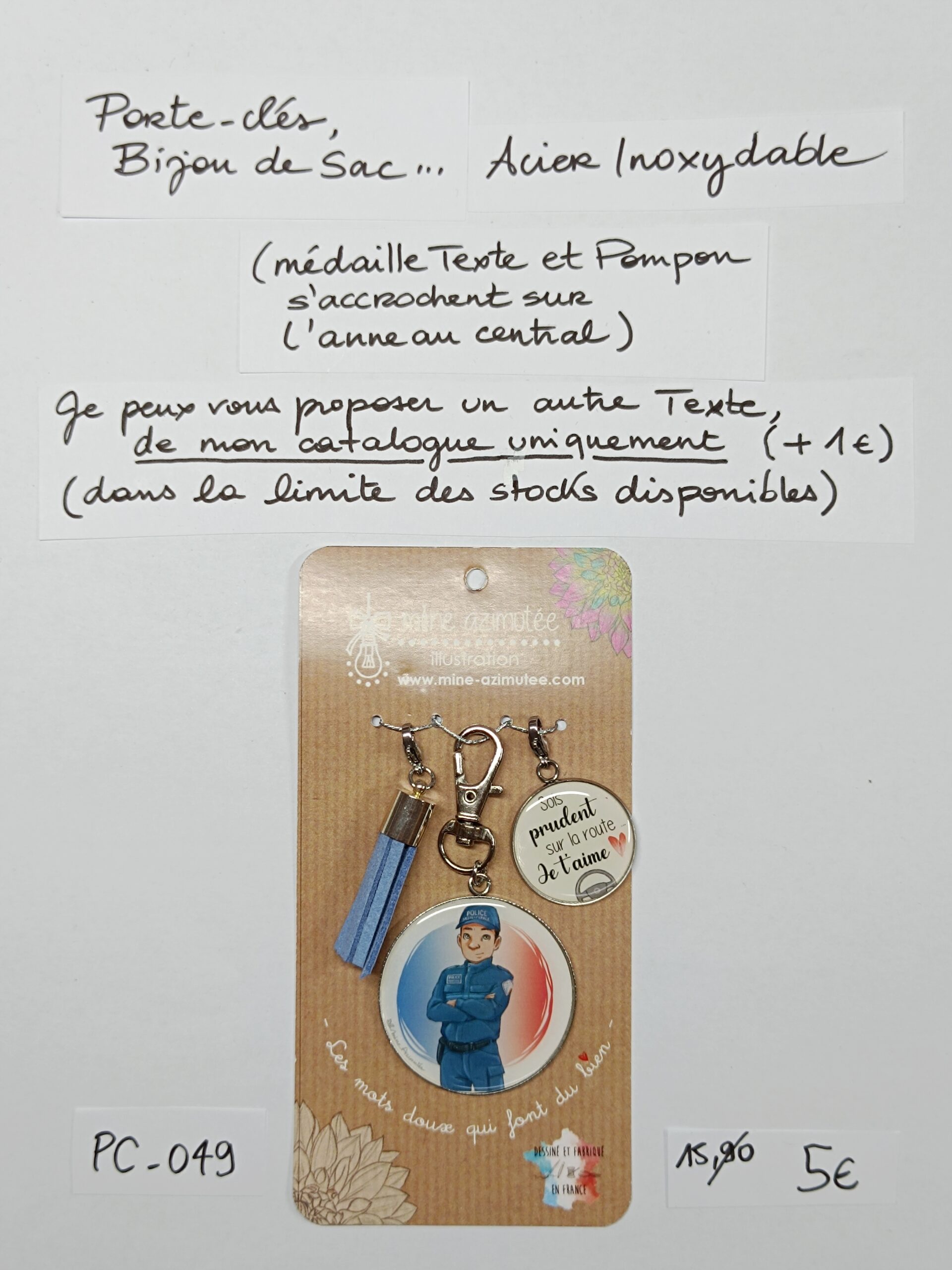 PC-049- Porte-clés/Bijou de sac Acier Inoxydable