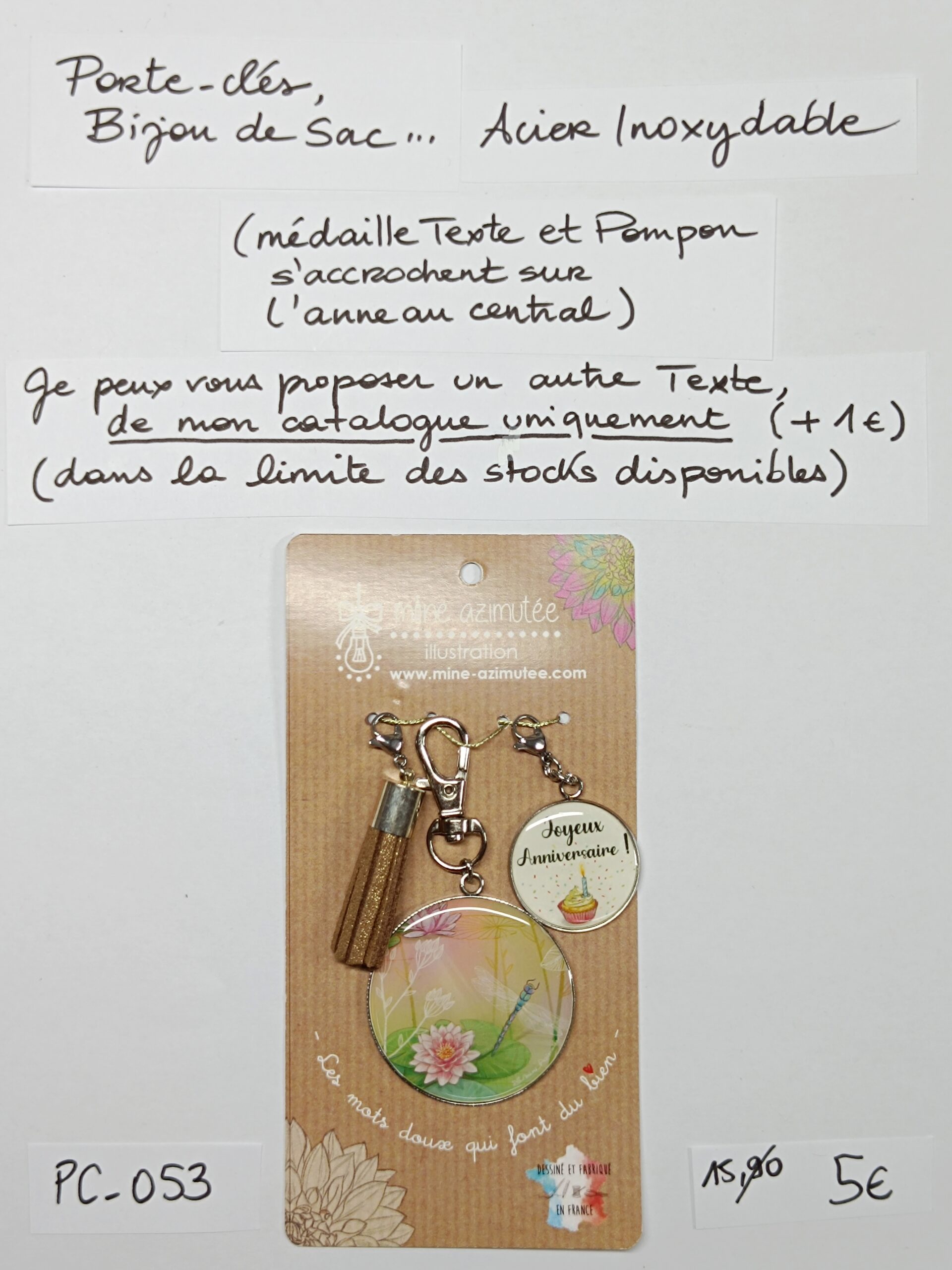 PC-053- Porte-clés/Bijou de sac Acier Inoxydable