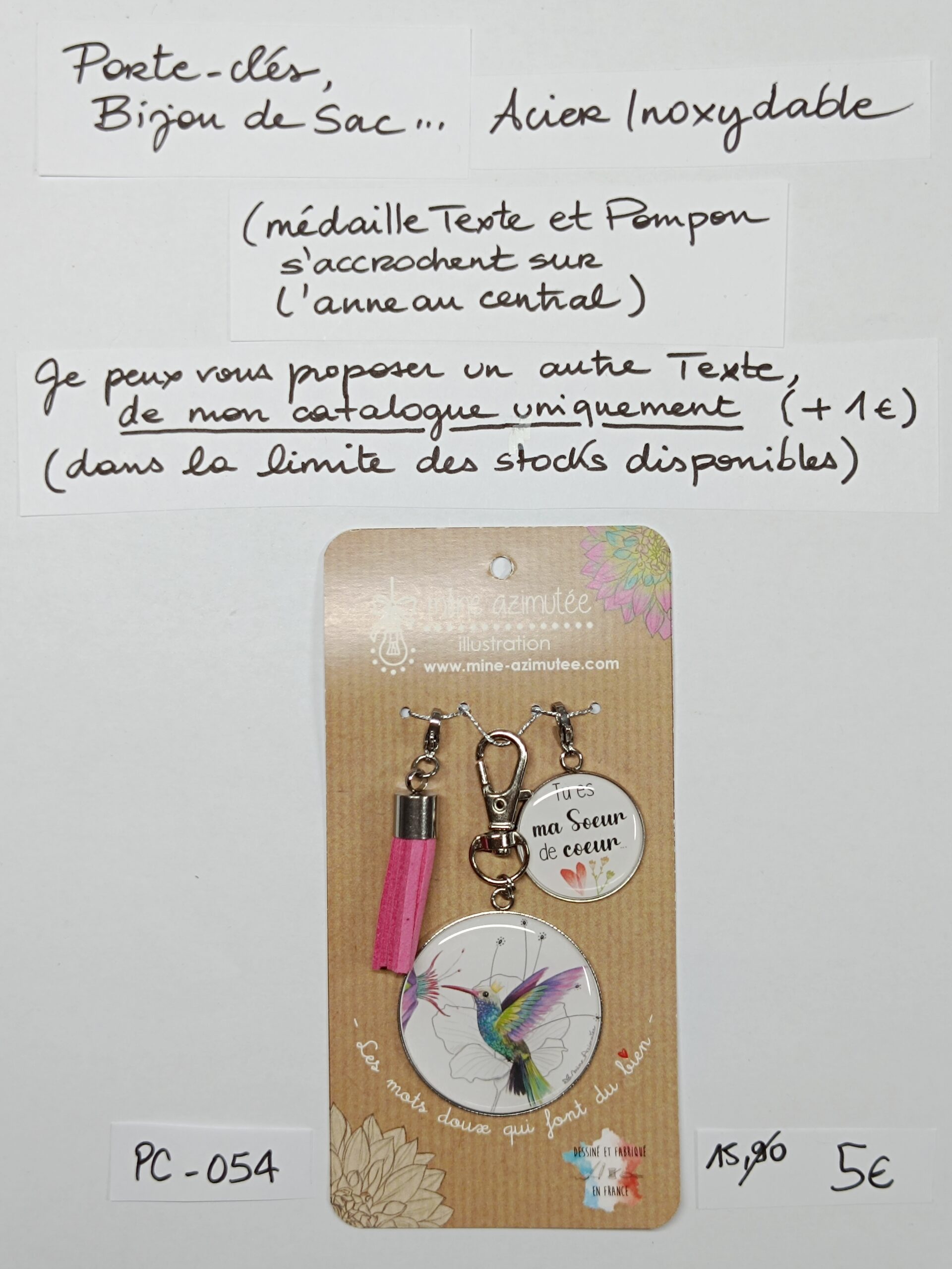 PC-054- Porte-clés/Bijou de sac Acier Inoxydable
