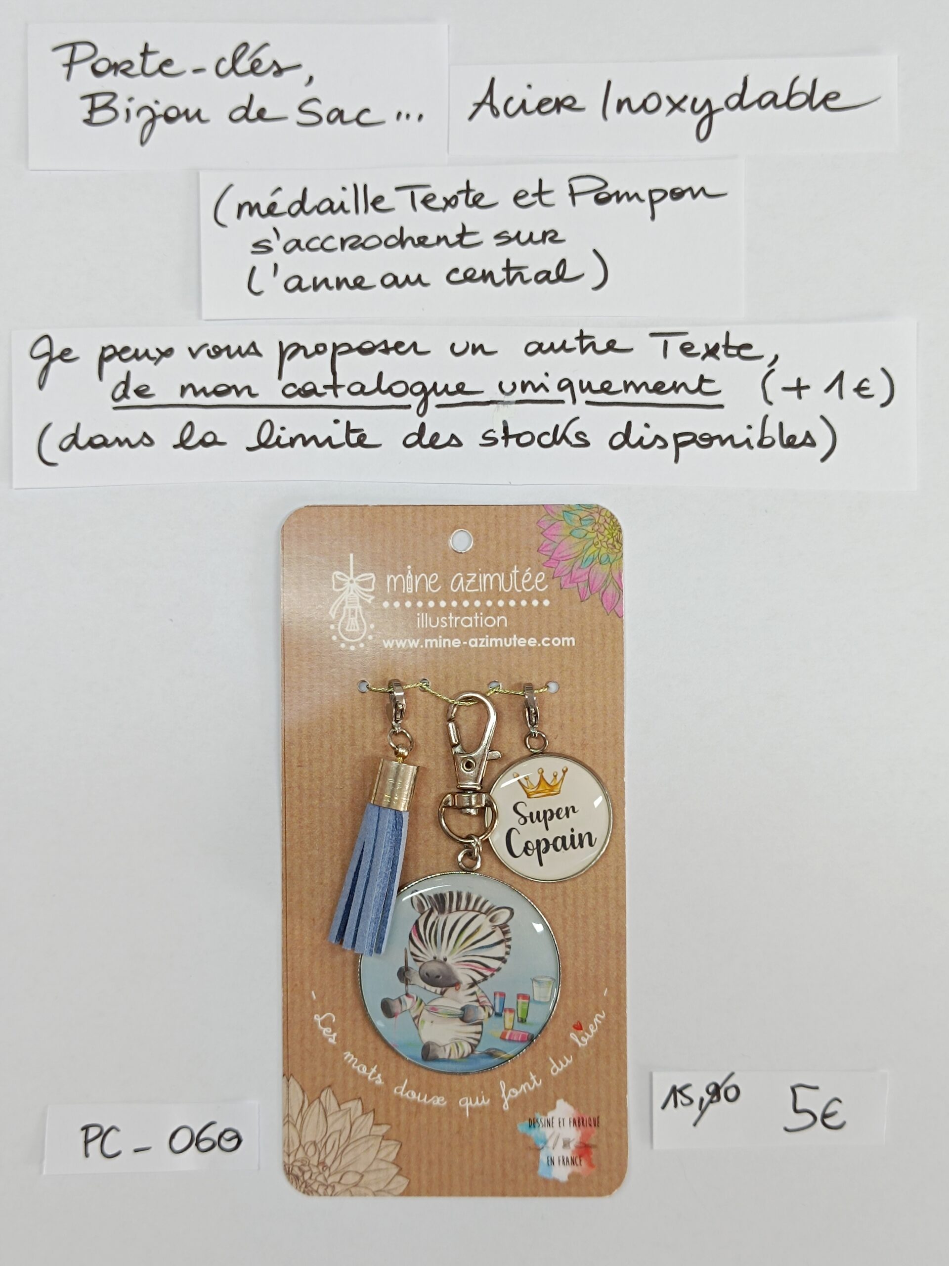 PC-060- Porte-clés/Bijou de sac Acier Inoxydable