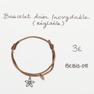 BCBIS-013- Bracelet cordon Acier Inoxydable et perle