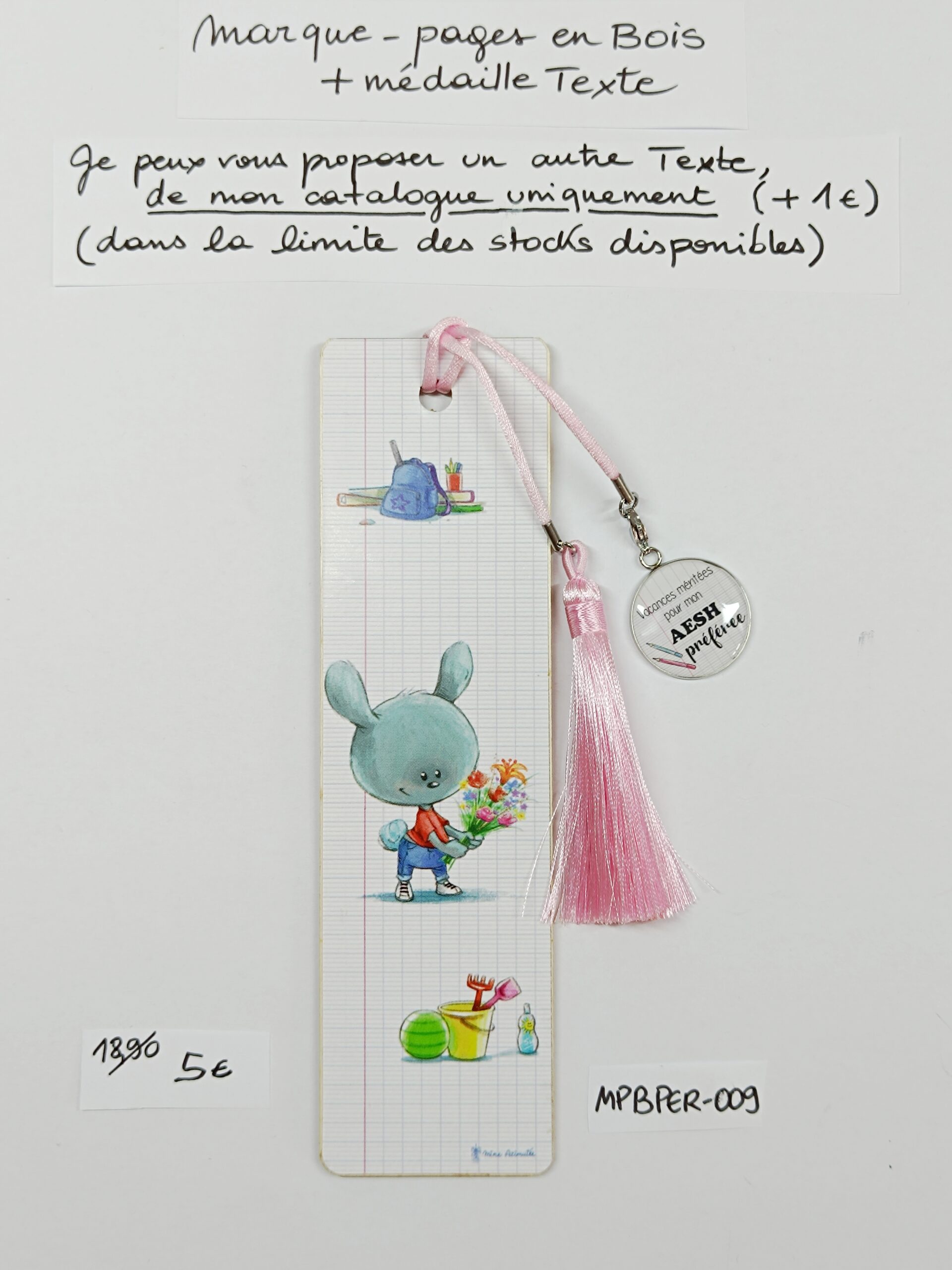 MPBPER-009- Marque-pages Bois + médaille personnalisée
