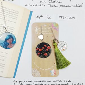 MPCH-001- Marque-pages Chaine Acier Inoxydable + médaille personnalisée