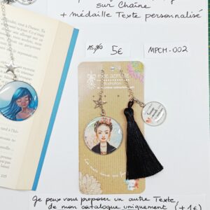 MPCH-002- Marque-pages Chaine Acier Inoxydable + médaille personnalisée