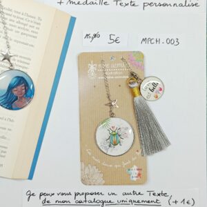 MPCH-003- Marque-pages Chaine Acier Inoxydable + médaille personnalisée