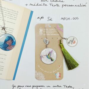 MPCH-005- Marque-pages Chaine Acier Inoxydable + médaille personnalisée