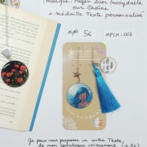 MPCH-007- Marque-pages Chaine Acier Inoxydable + médaille personnalisée