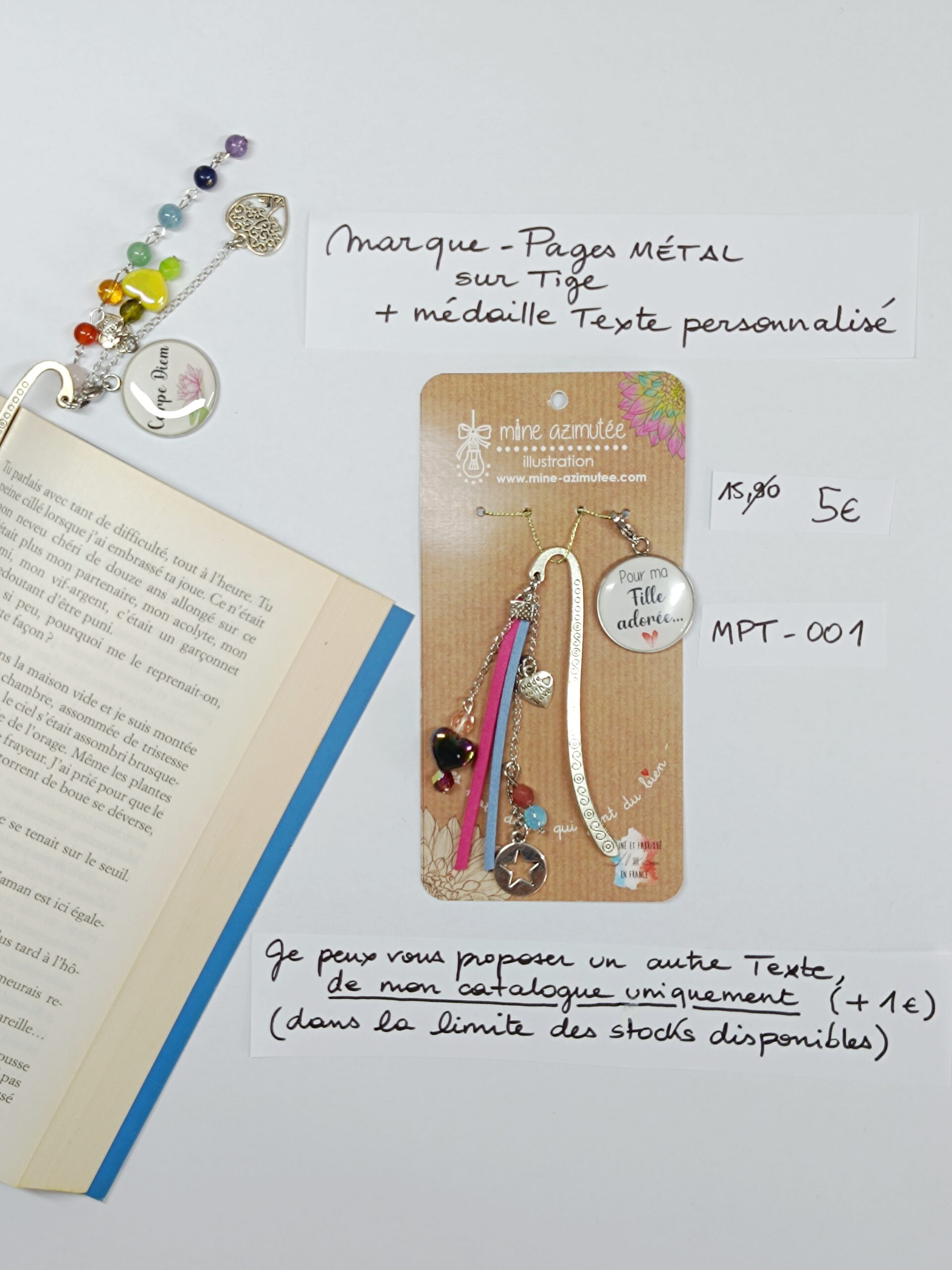 MPT-001- Marque-pages Tige + médaille personnalisée
