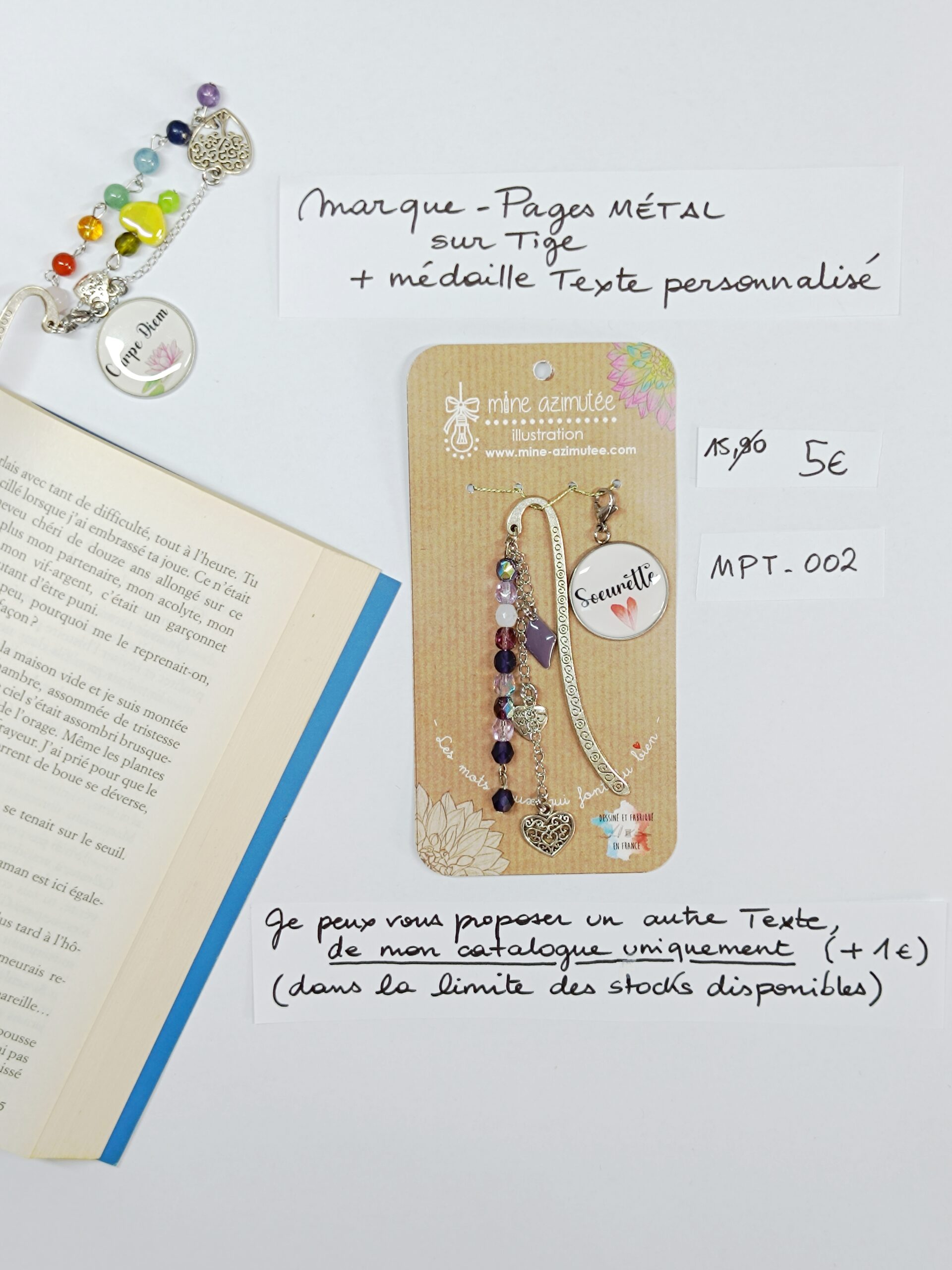 MPT-002- Marque-pages Tige + médaille personnalisée