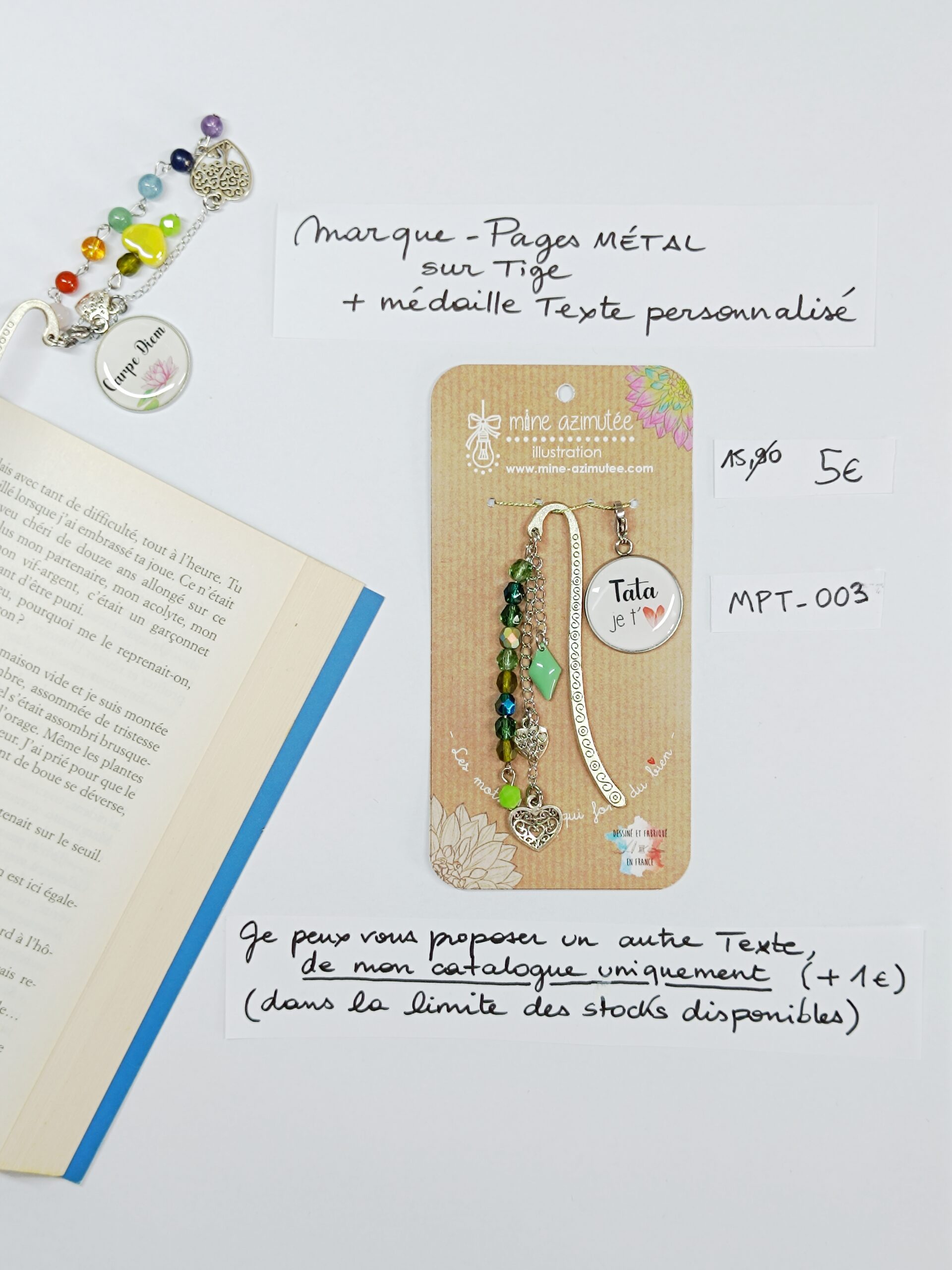 MPT-003- Marque-pages Tige + médaille personnalisée
