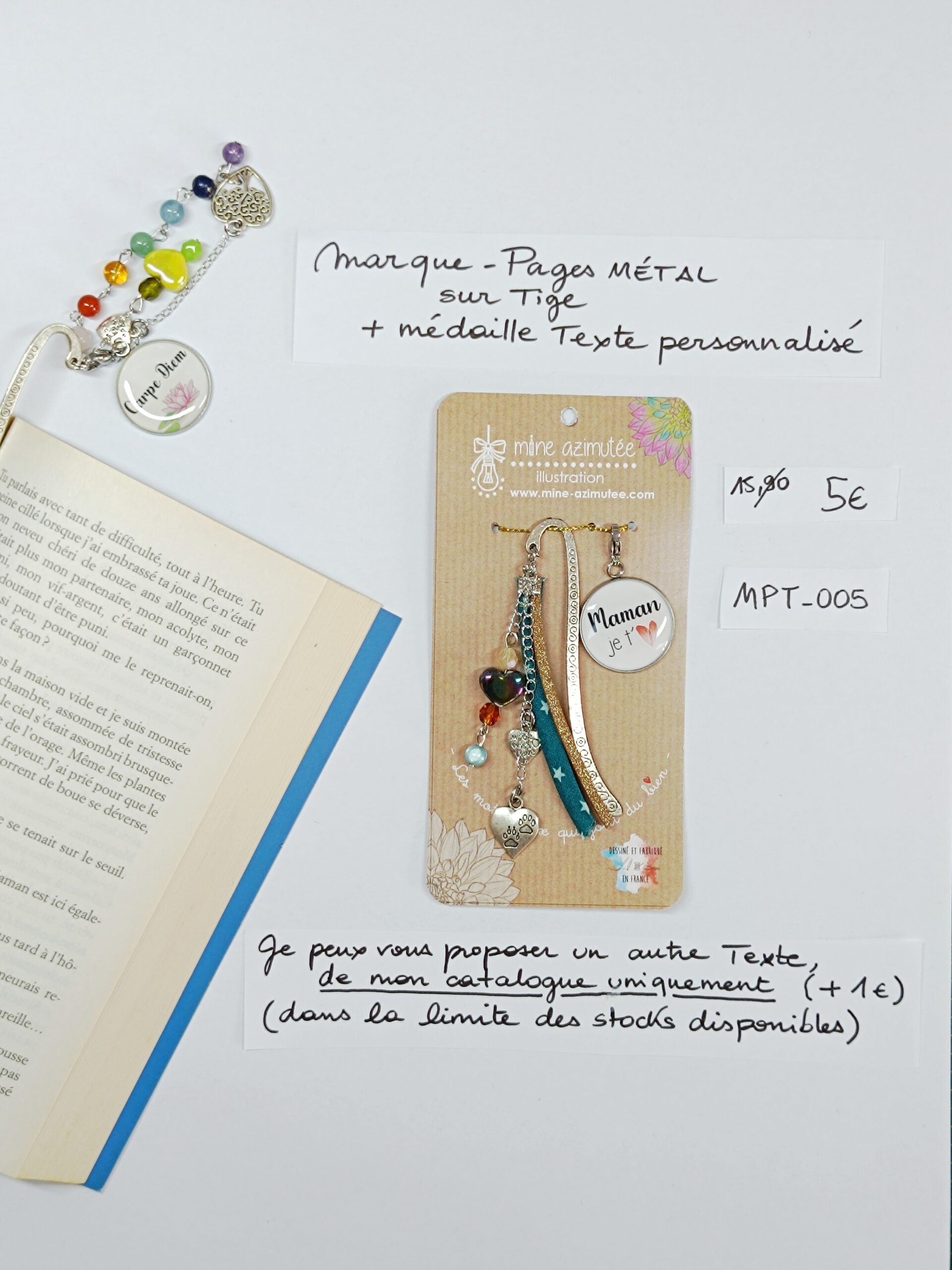 MPT-005- Marque-pages Tige + médaille personnalisée