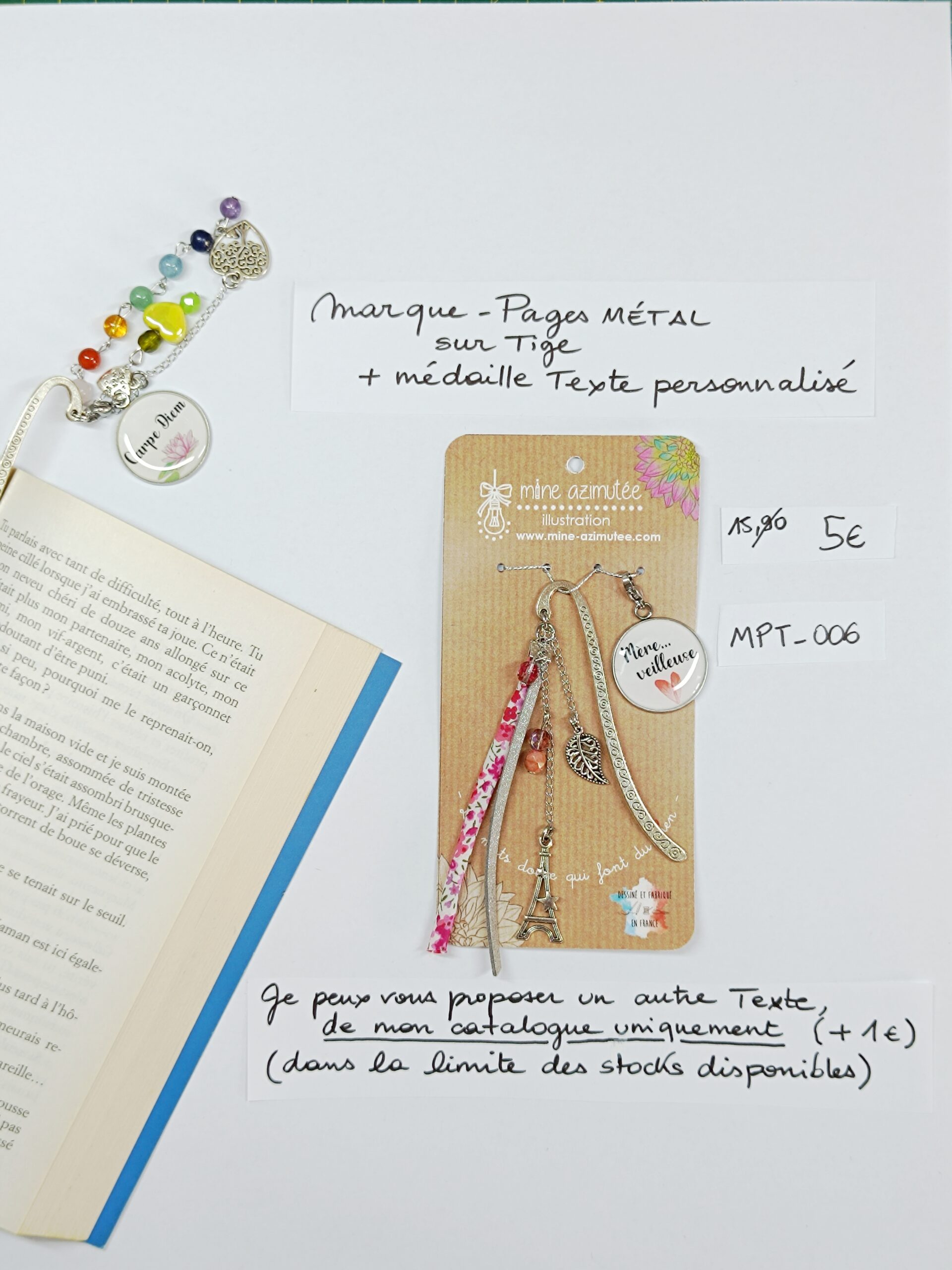MPT-006- Marque-pages Tige + médaille personnalisée