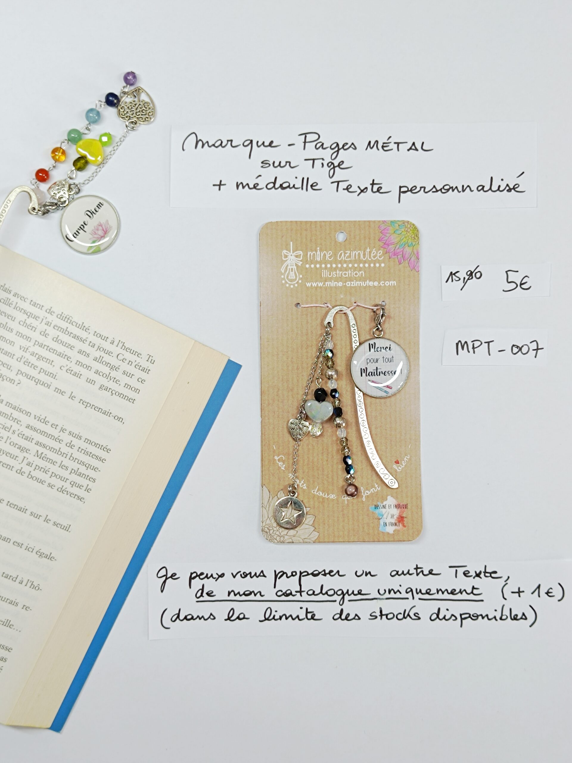MPT-007- Marque-pages Tige + médaille personnalisée