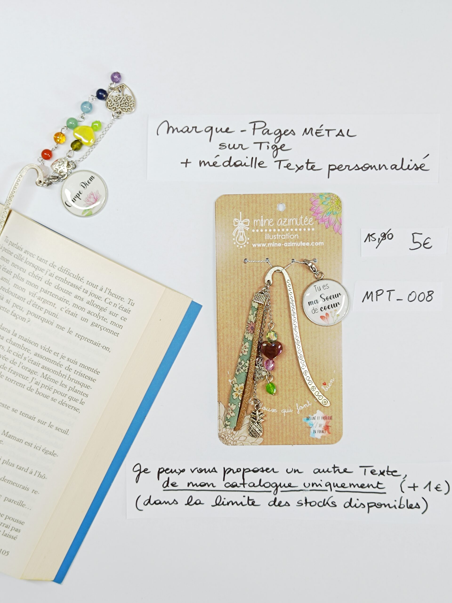 MPT-008- Marque-pages Tige + médaille personnalisée
