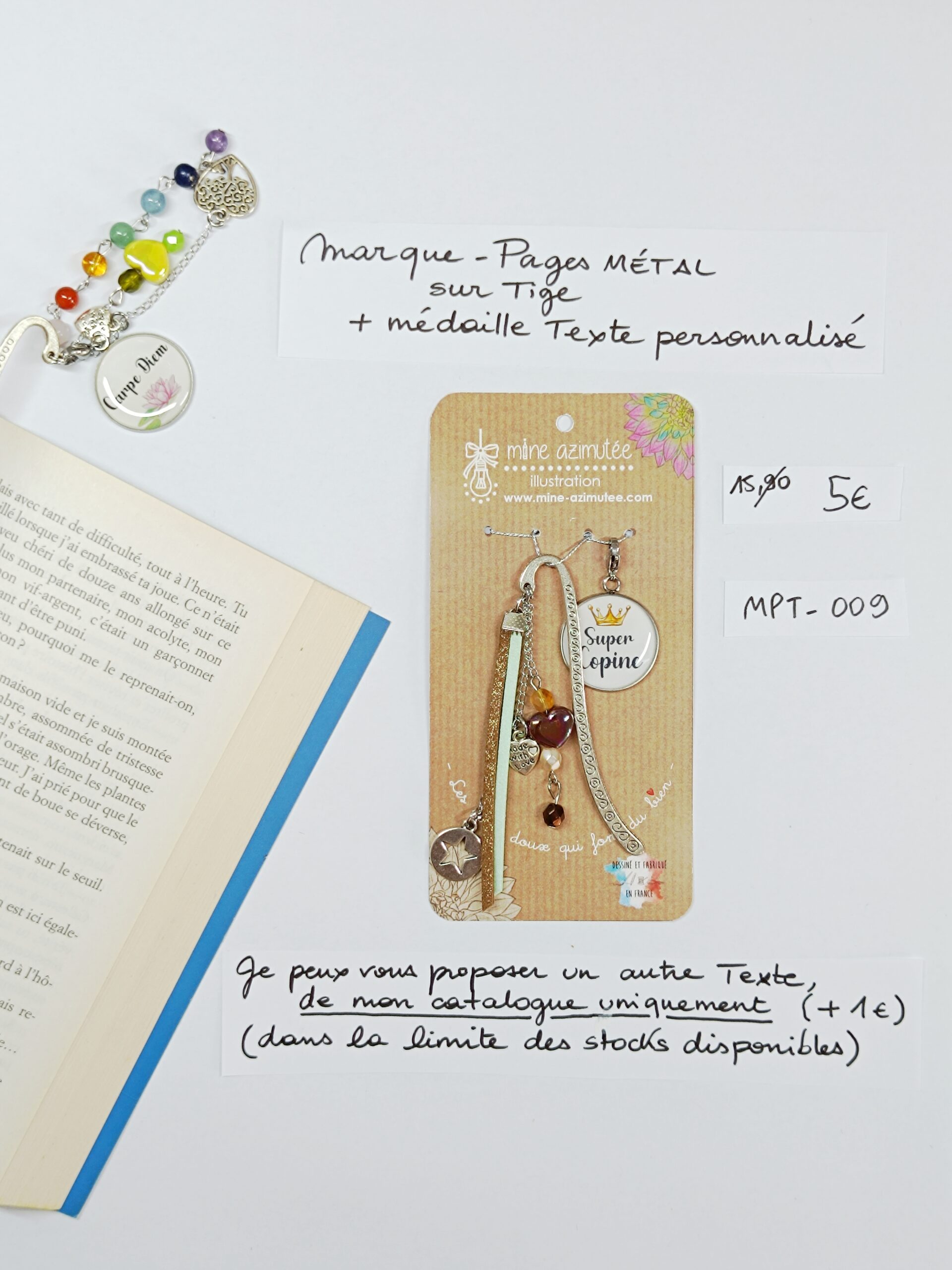 MPT-009- Marque-pages Tige + médaille personnalisée