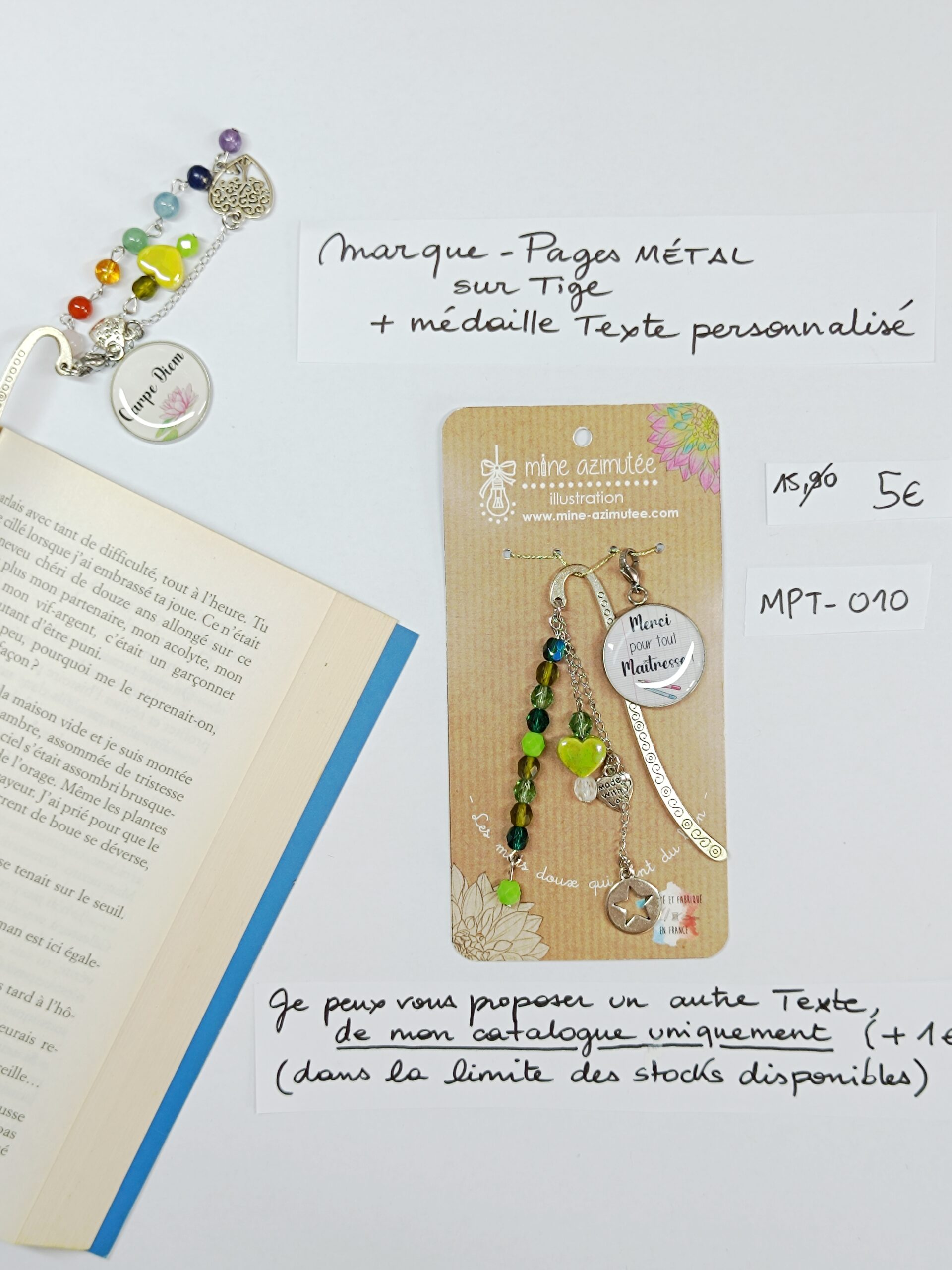 MPT-010- Marque-pages Tige + médaille personnalisée