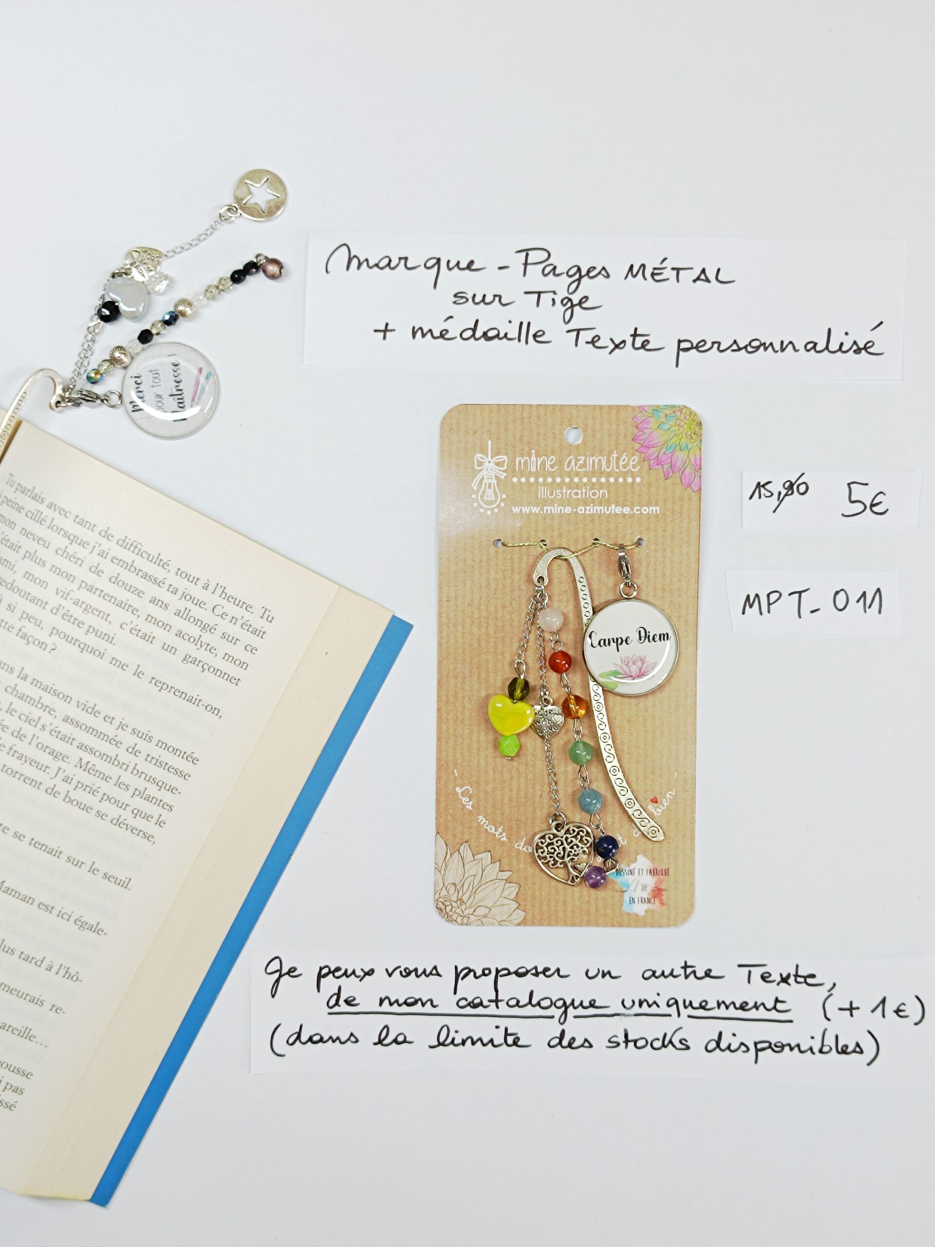 MPT-011- Marque-pages Tige + médaille personnalisée