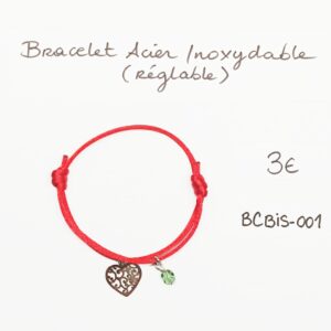 BCBIS-001- Bracelet cordon Acier Inoxydable et perle