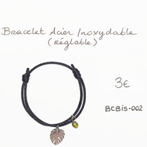 BCBIS-002- Bracelet cordon Acier Inoxydable et perle