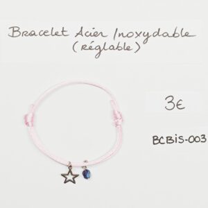 BCBIS-003- Bracelet cordon Acier Inoxydable et perle