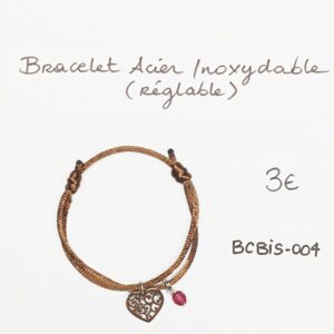 BCBIS-004- Bracelet cordon Acier Inoxydable et perle