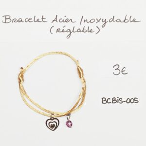 BCBIS-005- Bracelet cordon Acier Inoxydable et perle