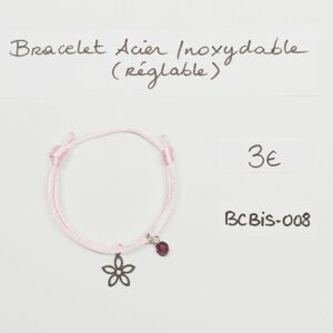 BCBIS-008- Bracelet cordon Acier Inoxydable et perle